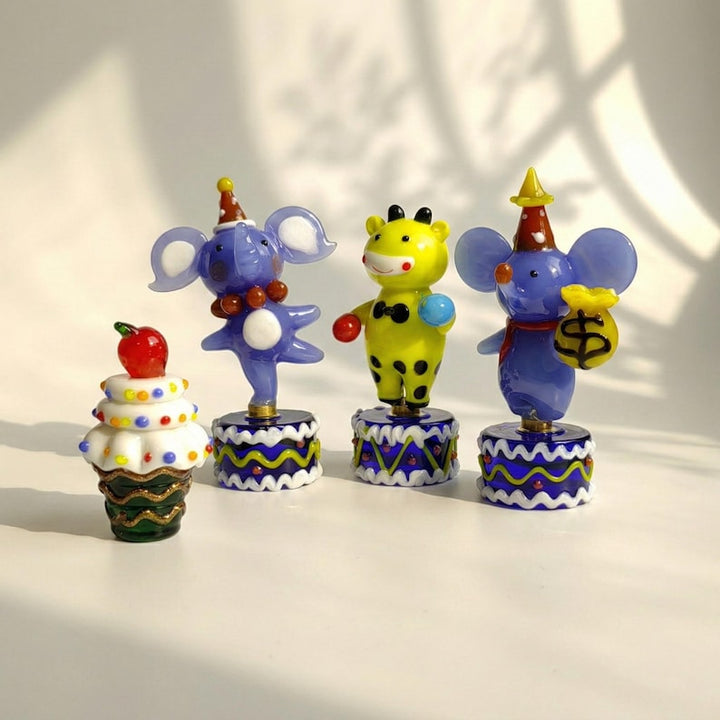 Handmade Glass Spinning Circus Animal Figurines - Elephant, Giraffe – Handmade Gift for Her