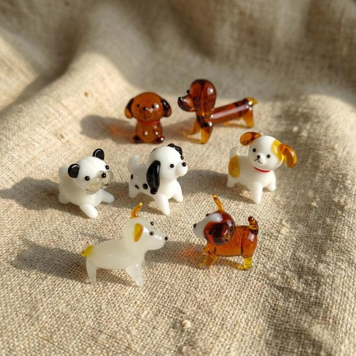 Handmade Glass Miniature Dog Figurines, Lampwork Puppy Gift for Pet