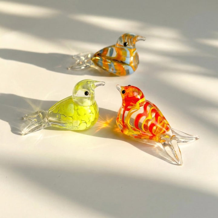 Handblown Glass Bird Figurine, Lampwork Glass Robin Sculpture, – Handmade Gift for Her