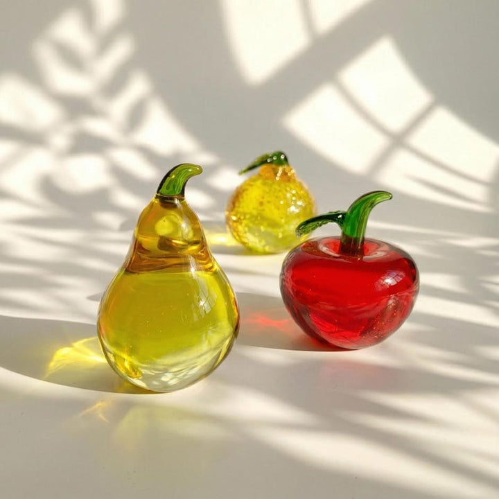 Handcrafted Glass Apple, Pear & Mandarin, Minimalist Fruit Sculpture – Handmade Gift for Her