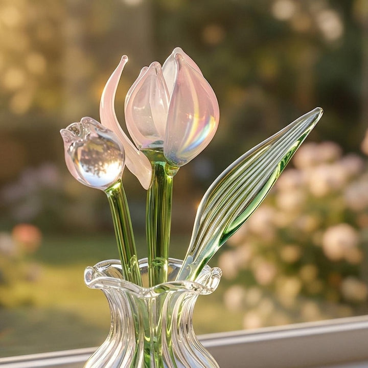 Handmade Pastel Pink Glass Tulip, Mother's Day Gift for Mom, Lampwork