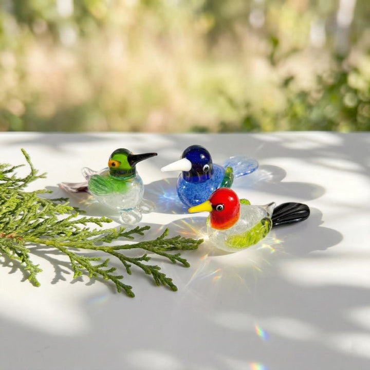 Colorful Miniature Blown Glass Bird Figurine, Lampwork Hummingbird – Handmade Gift for Her