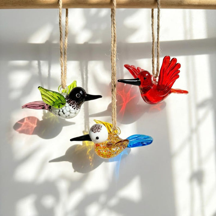 Blown Glass Hummingbird Ornament, Hanging Window Suncatcher, Bright – Handmade Gift