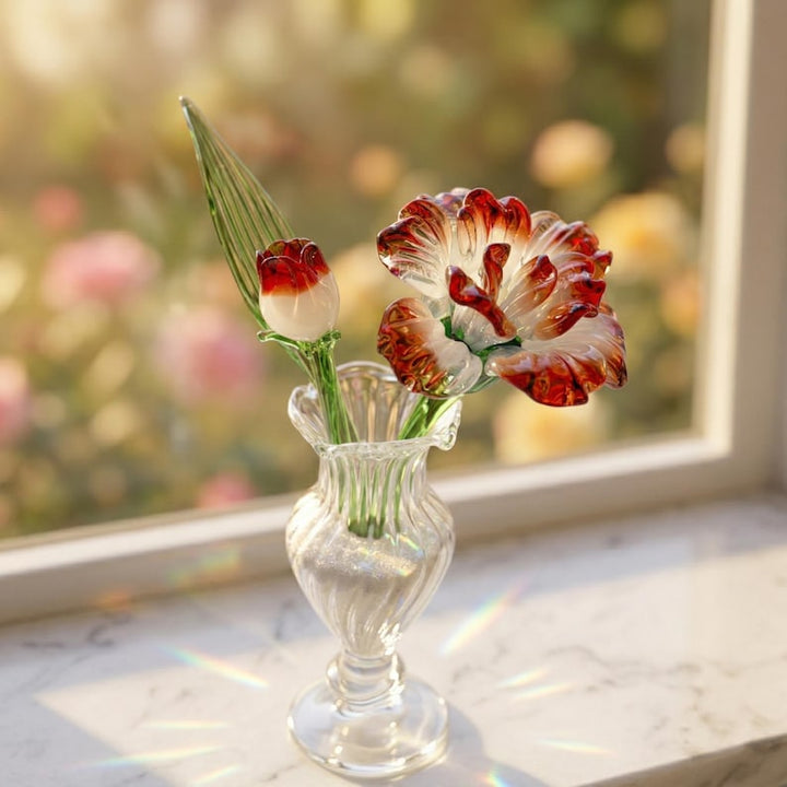 Handblown Glass Carnation for Mother's Day, Elegant Lampwork Flower – Birthday Gift for Her, Mother's Day Gift