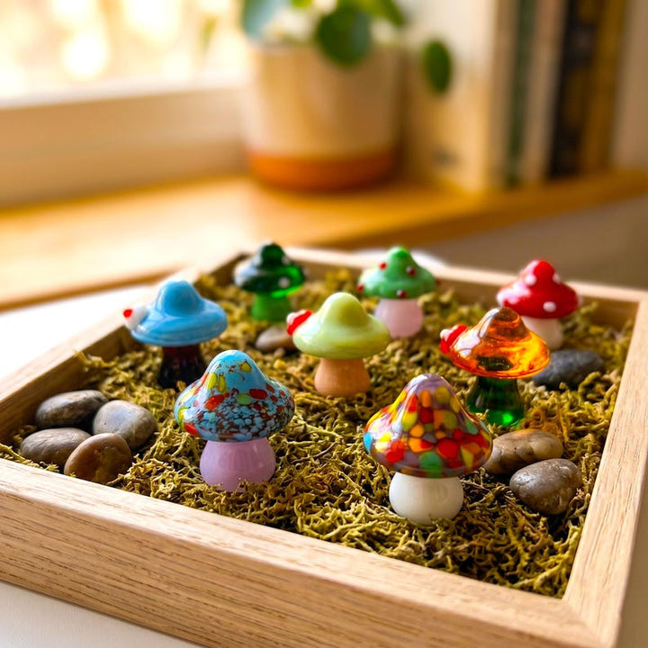 Handblown Miniature Glass Mushroom, Cottagecore Lampwork Fungi, Fairy – Handmade Gift