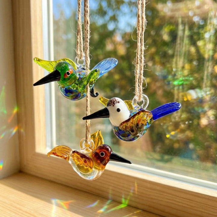 Whimsical Blown Glass Hummingbird Suncatcher, Window Hanging Decor – Handmade Gift