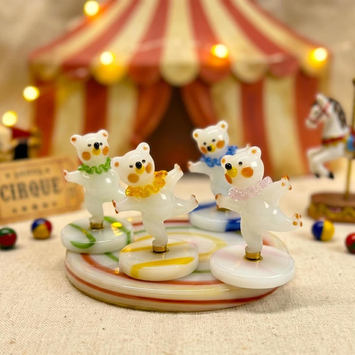 Handmade Spinning Glass Bear Figurine, Whimsical Lampwork Animal Desk – Handmade Gift for Her