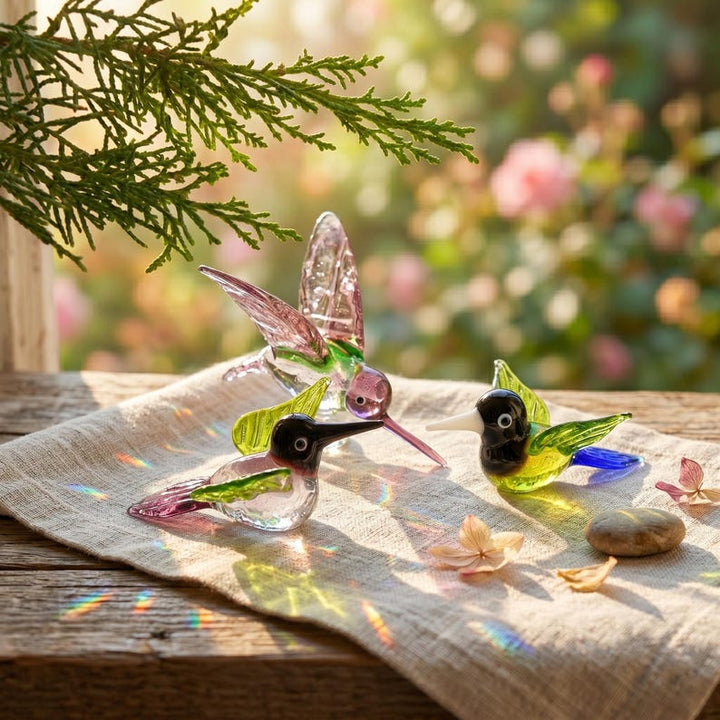 Handblown Glass Hummingbird Figurine, Light Catching Window Shelf – Handmade Gift for Her