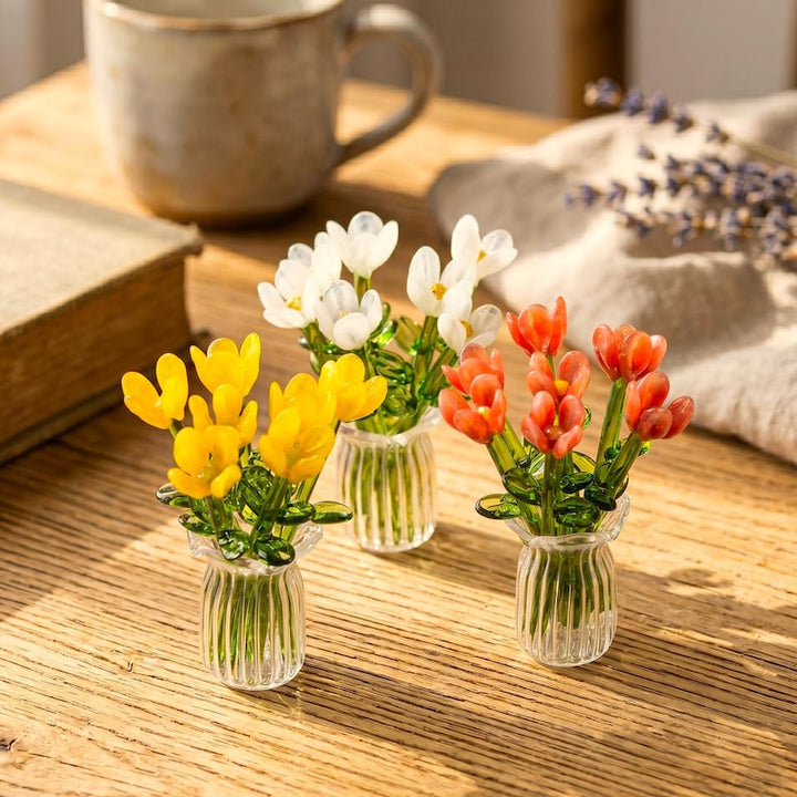 Whimsical Petite Glass Tulip Flowers in Vase, Appreciation Present – Birthday Gift for Her, Mother's Day Gift