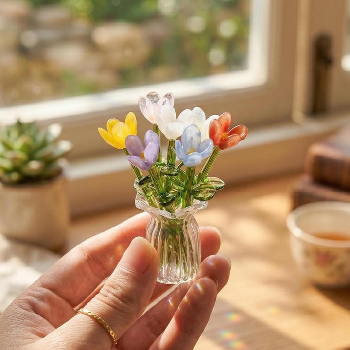 Miniature Lampwork Glass Flower Bouquet for Mother's Day, Everlasting – Birthday Gift for Her, Mother's Day Gift