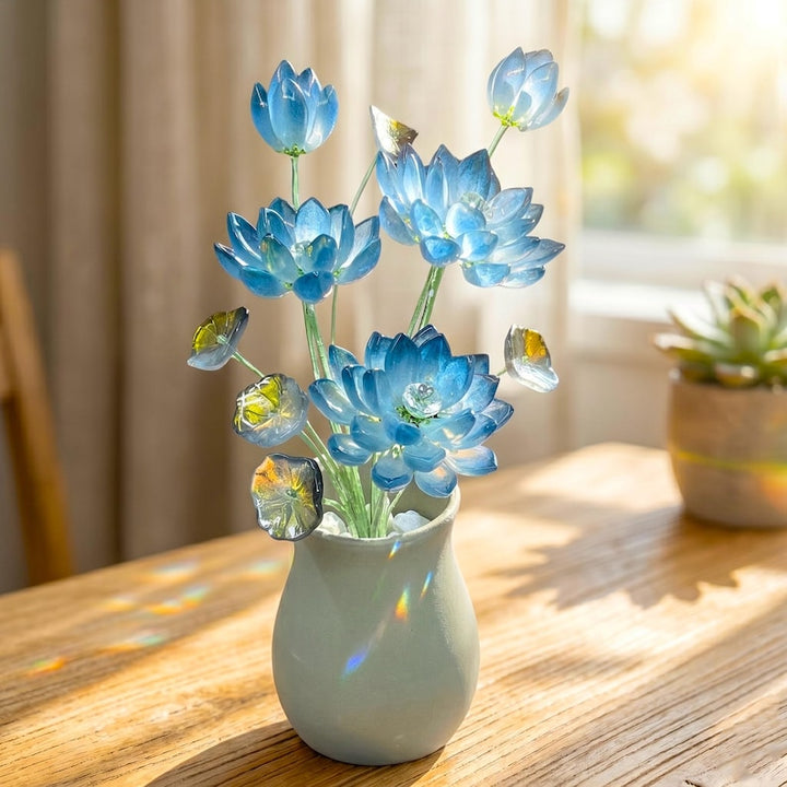 Handmade Glass Lotus Flower Sculpture, Delicate Floral Table – Birthday Gift for Her, Mother's Day Gift