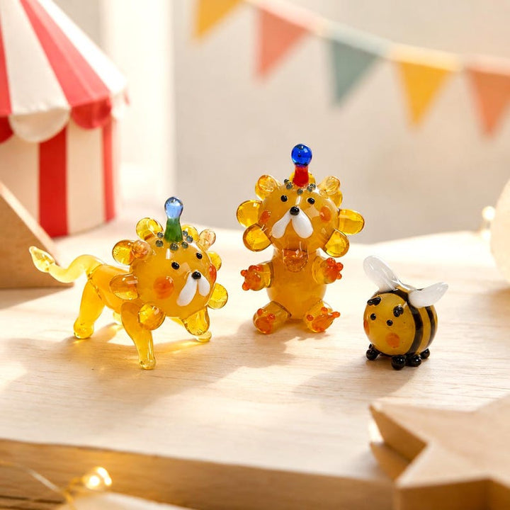 Whimsical Handblown Glass Circus Lion Figurine, Lampwork Cute Bumble – Handmade Gift for Her