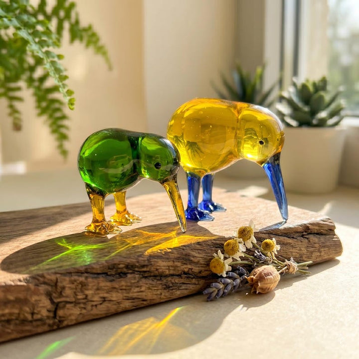 Cute Handblown Glass Kiwi Bird Figurine, Quirky Bookshelf Decor for – Handmade Gift for Her