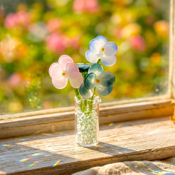 Handblown Glass Phalaenopsis Orchid Flower Bouquet, Hygge Home Desk – Birthday Gift for Her, Mother's Day Gift