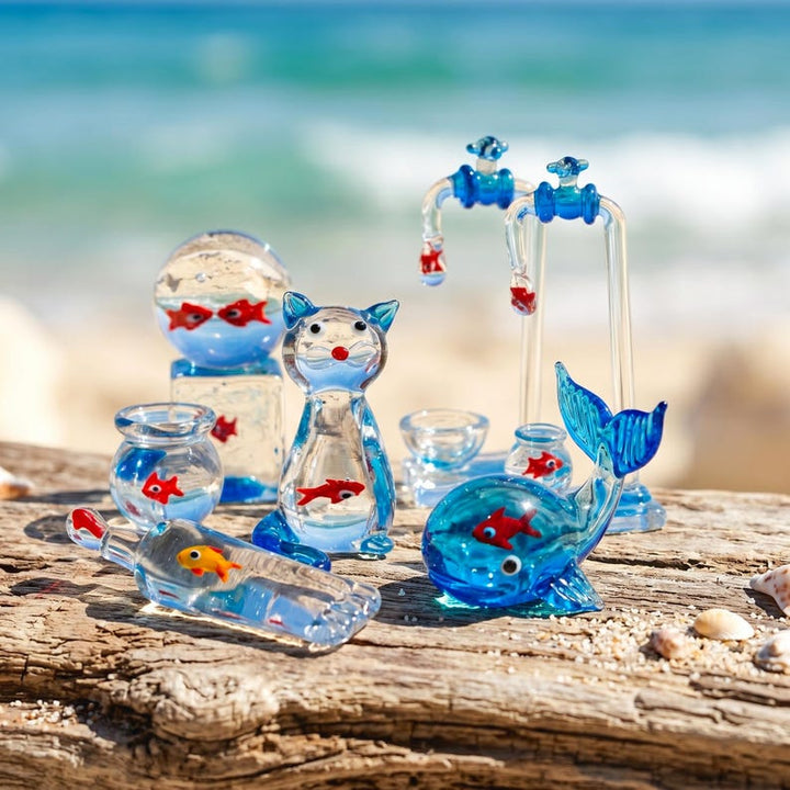 Handblown Glass Miniature Fish Bowl Figurine, Whimsical Goldfish in – Handmade Gift for Her