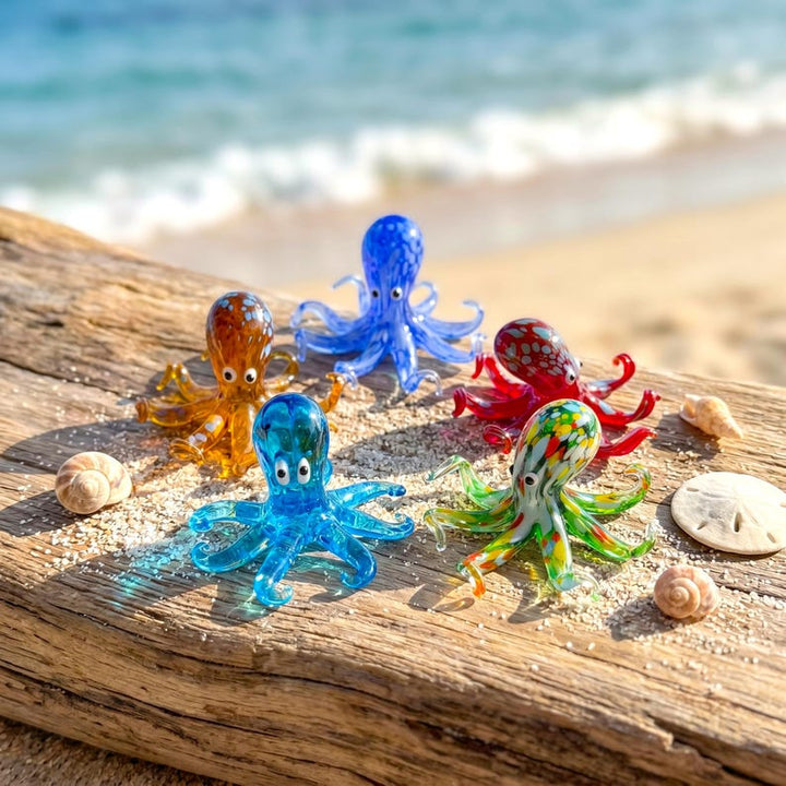 Handblown Lampwork Glass Octopus Figurine, Coastal Beach House Shelf – Handmade Gift for Her