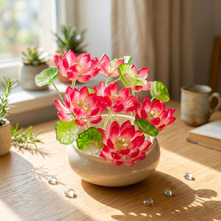 Handmade Glass Lotus Flower Pot, Modern Boho Home Accent, Elegant – Birthday Gift for Her, Mother's Day Gift