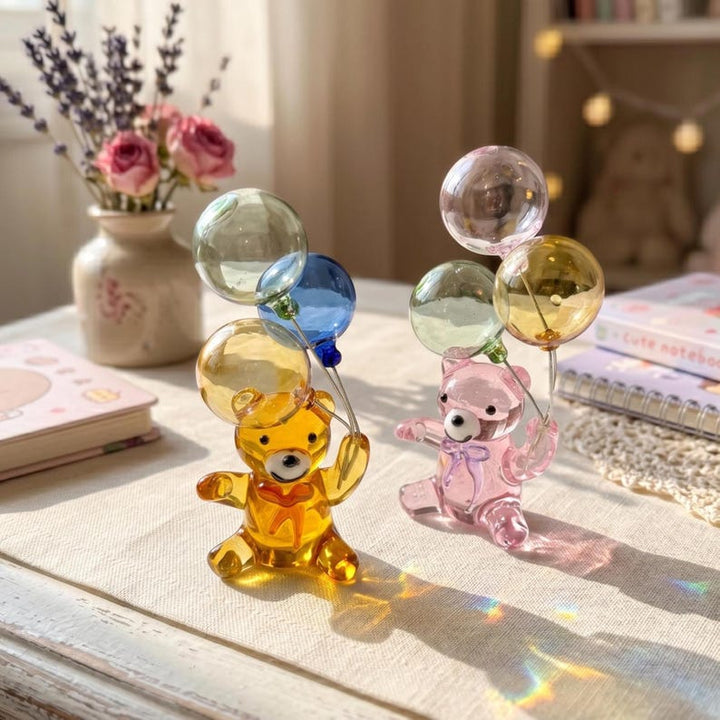 Handblown Pastel Glass Balloon Bear Figurine, Cute Suncatcher for – Handmade Gift for Her