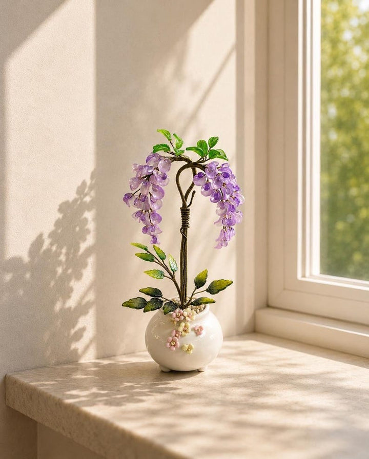 Purple Glass Wisteria Tree Sculpture, Handmade Eternal Flower Bonsai – Birthday Gift for Her, Mother's Day Gift