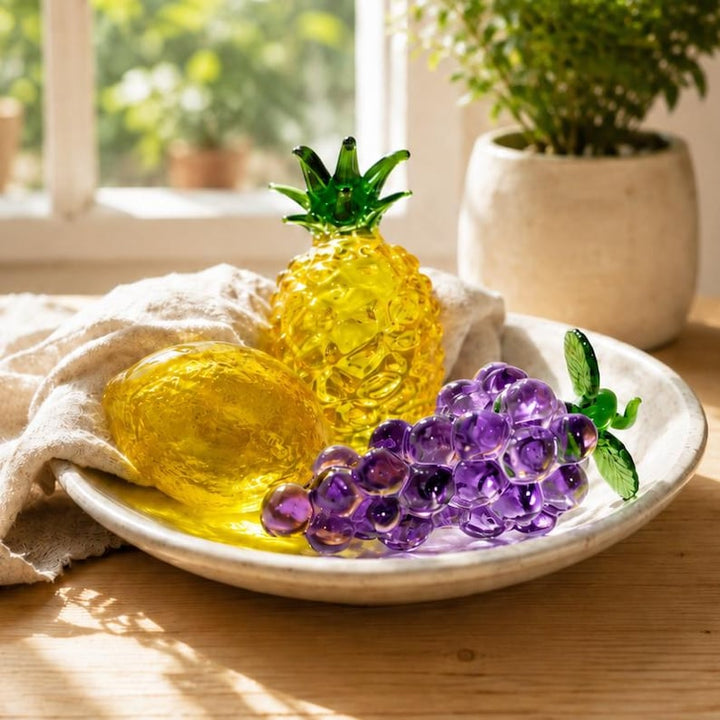 Vibrant Glass Tropical Fruit Set - Pineapple, Grapes, Lemon - Dinning – Handmade Gift