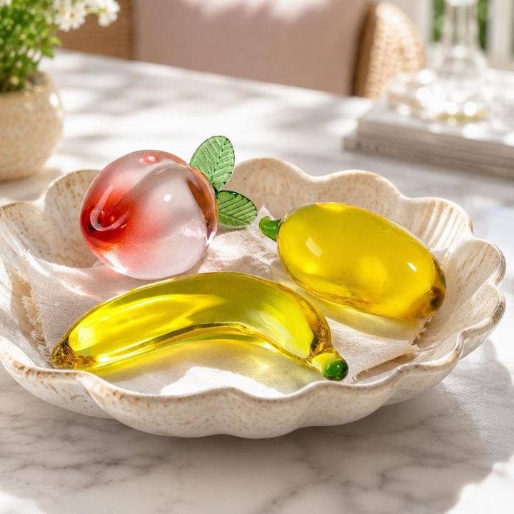 Decorative Glass Fruit Sculpture - Peach, Mango, Banana - Bright – Handmade Gift for Her