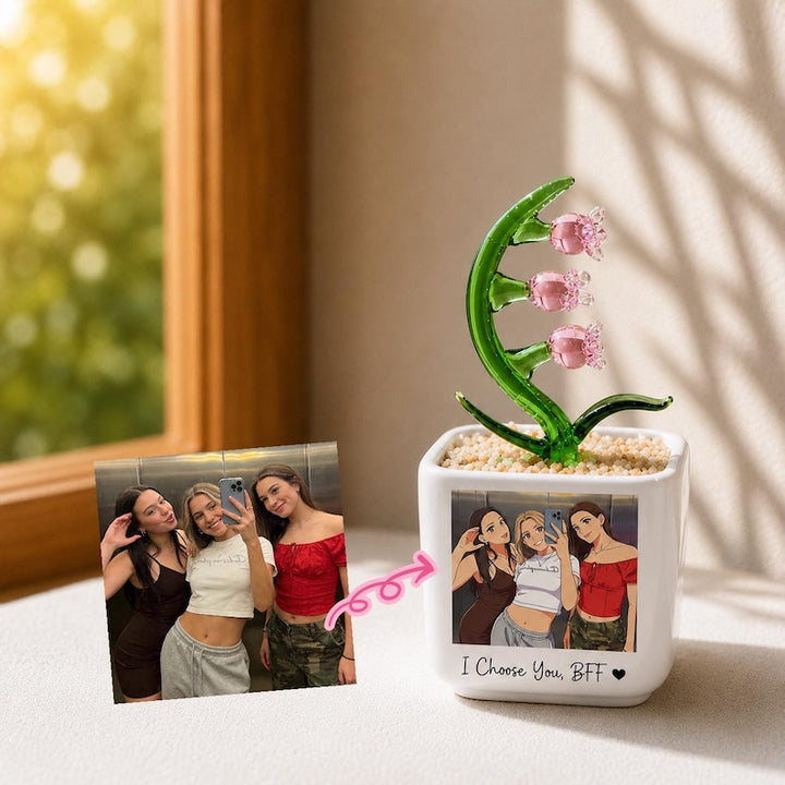 Custom Anime Portrait Glass Flower Pot, Friendship Keepsake Decor