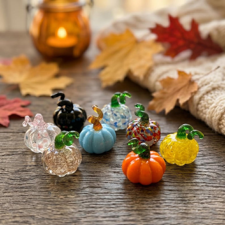 Harvest Whisper — Handmade Mini Glass Pumpkin Figurine – Halloween Decor Gift