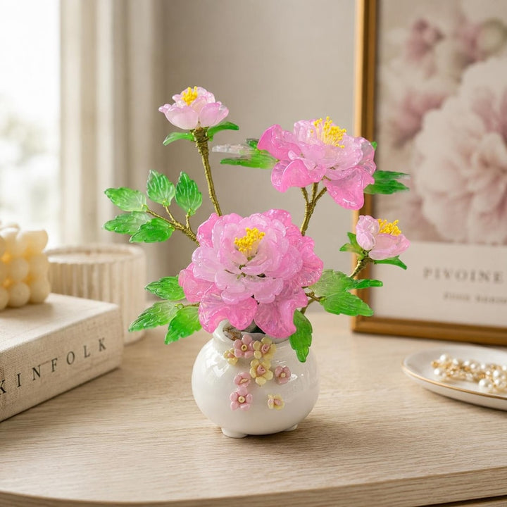 Pink Glass Peony Arrangement, Handmade Forever Flower Decor – Birthday Gift for Her, Mother's Day Gift