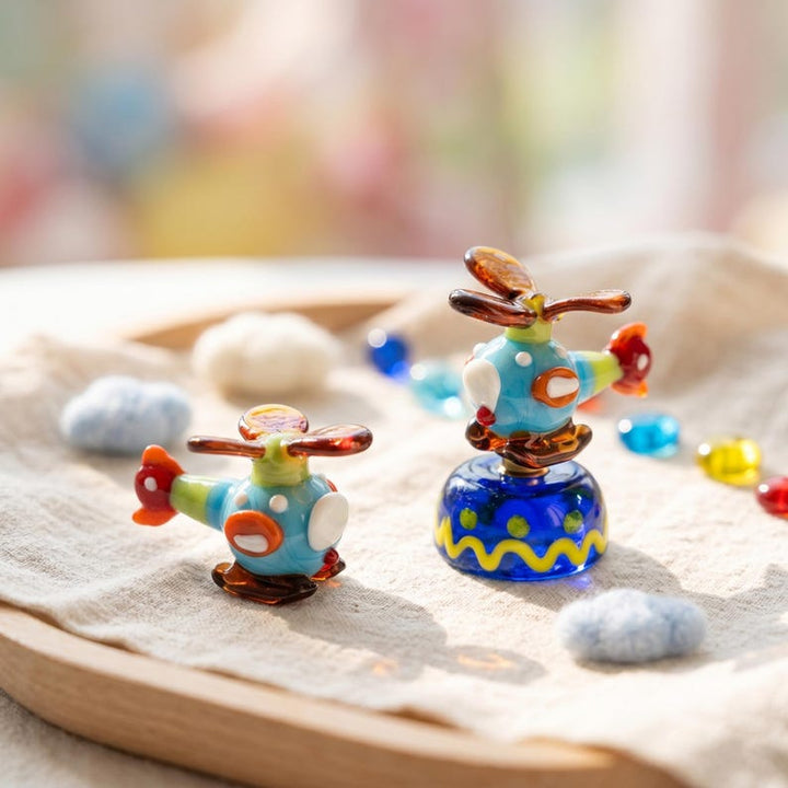 Miniature Blown Glass Helicopter Figurine, Cute Aviation Decor for – Handmade Gift for Her