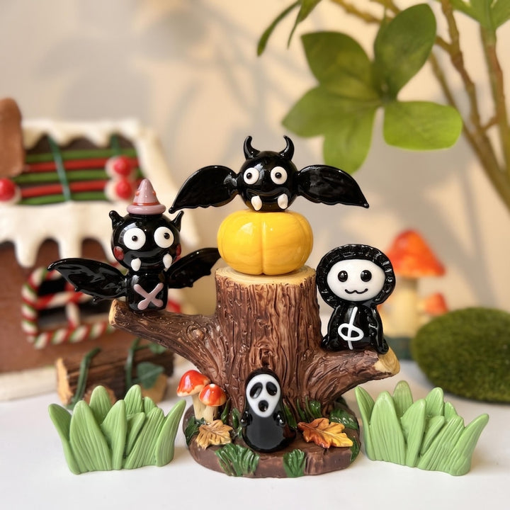 Whimsical Blown Glass Ghost & Bat Figurines for Halloween, Spooky – Halloween Decor Gift