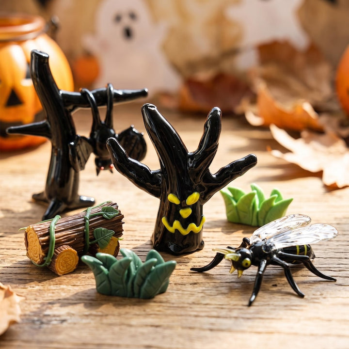 Creepy Cute Blown Glass Halloween Figurine - Hanging Bat, Ghost Tree – Halloween Decor Gift