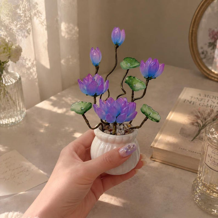 Handmade Glass Lotus Flower, Blue Purple Gradient Eternal Flower – Birthday Gift for Her, Mother's Day Gift