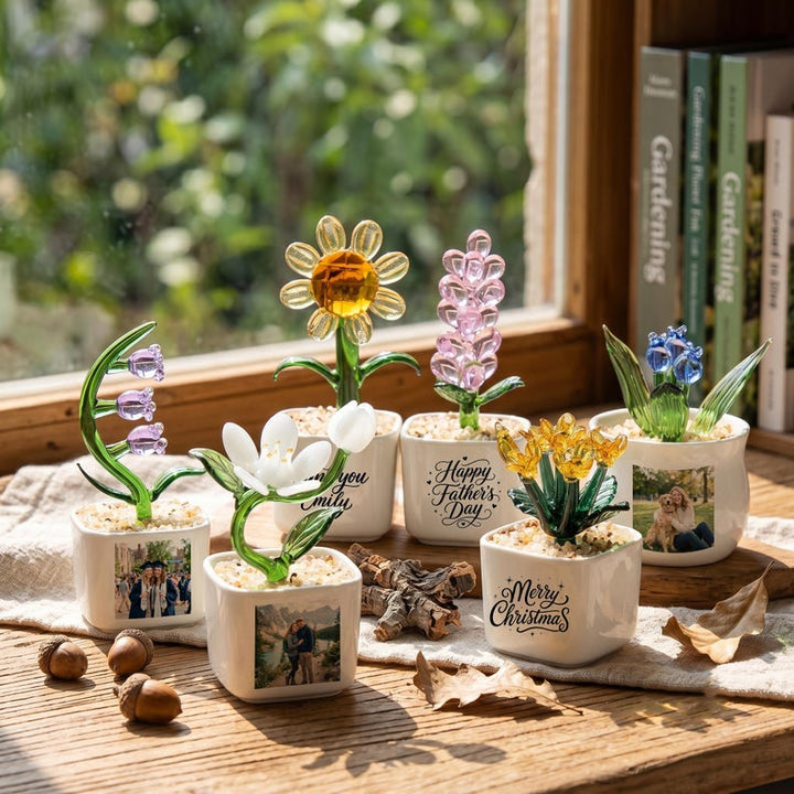 Custom Glass Flower Pot for Her, Miniature Botanical Desk Buddy for – Birthday Gift for Her, Mother's Day Gift