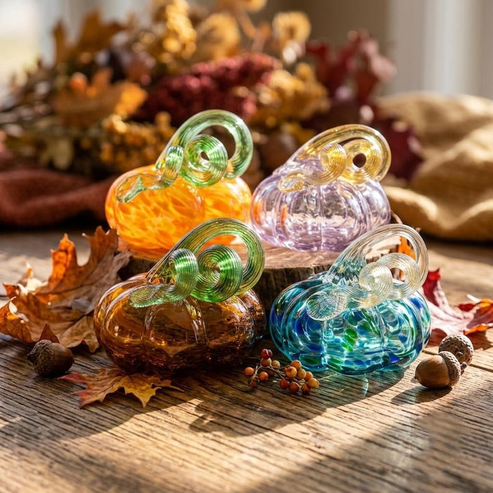 Whimsical Handblown Glass Pumpkins for Harvest Season, Vibrant Autumn – Halloween Decor Gift