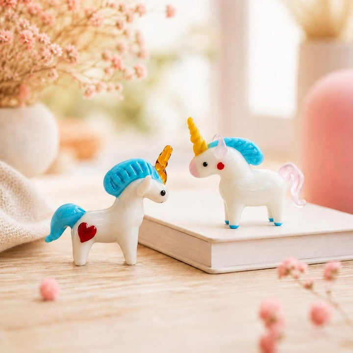 Handblown Miniature Glass Unicorn Figurines, Playful Nursery Room – Handmade Gift for Her