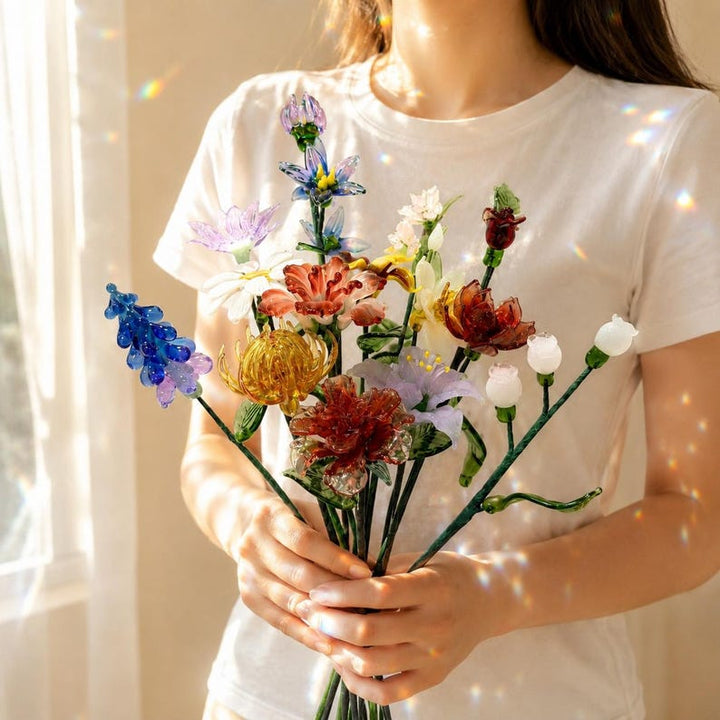 Birth Month Flower Glass Bouquet, Handmade Glass Flower Arrangement – Birthday Gift for Her, Mother's Day Gift