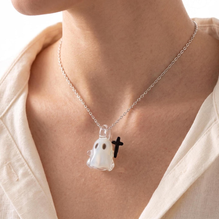 Handblown Miniature Glass Ghost Pendent, Gothic Charm for Halloween – Halloween Decor Gift