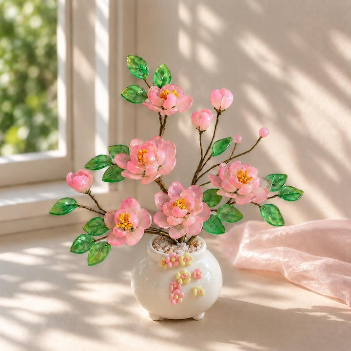 Pink Glass Peony Plant, Handmade Flower Sculpture, Elegant Floral – Birthday Gift for Her, Mother's Day Gift
