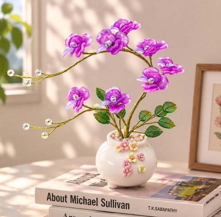 Purple Orchid Glass Flower Plant, Artificial Orchid Decor – Birthday Gift for Her, Mother's Day Gift