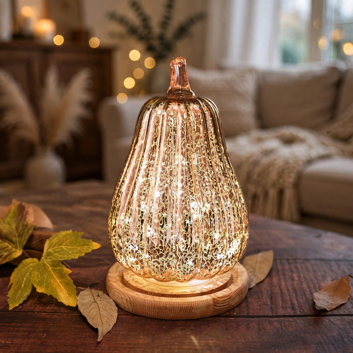 Light-up glass pumpkin lantern halloween decor